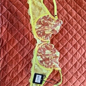 Honey Birdette Yellow Floral Lace Bra